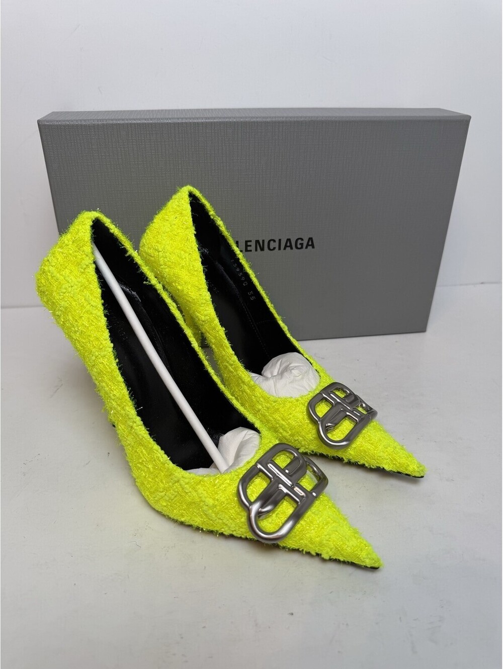 Balenciaga Knife BB Pump H110 Heels Fluo Yellow Womens Size 5/35 New